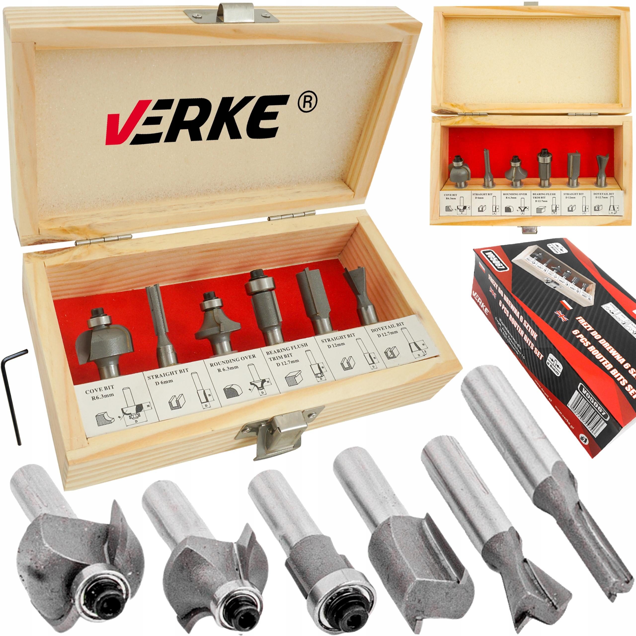 Set de 6 freze pentru lemn diferite profile cu prindere de 8mm